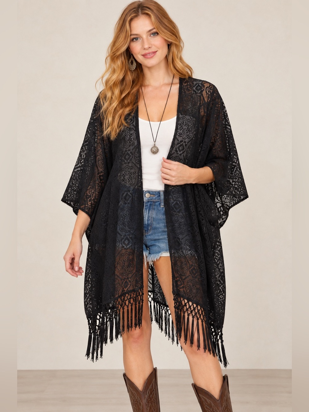American Eagle Outfitters Bohemian-Style Lace Fringe Kimono